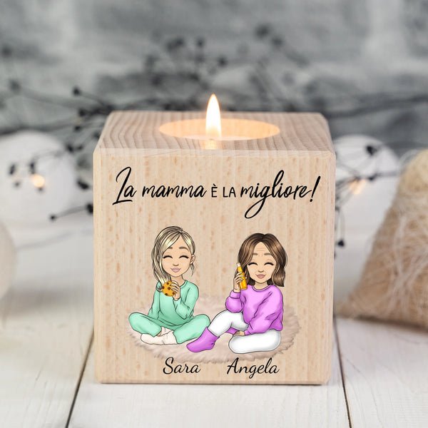 La mamma è sempre lì - Portacandela in legno personalizzato